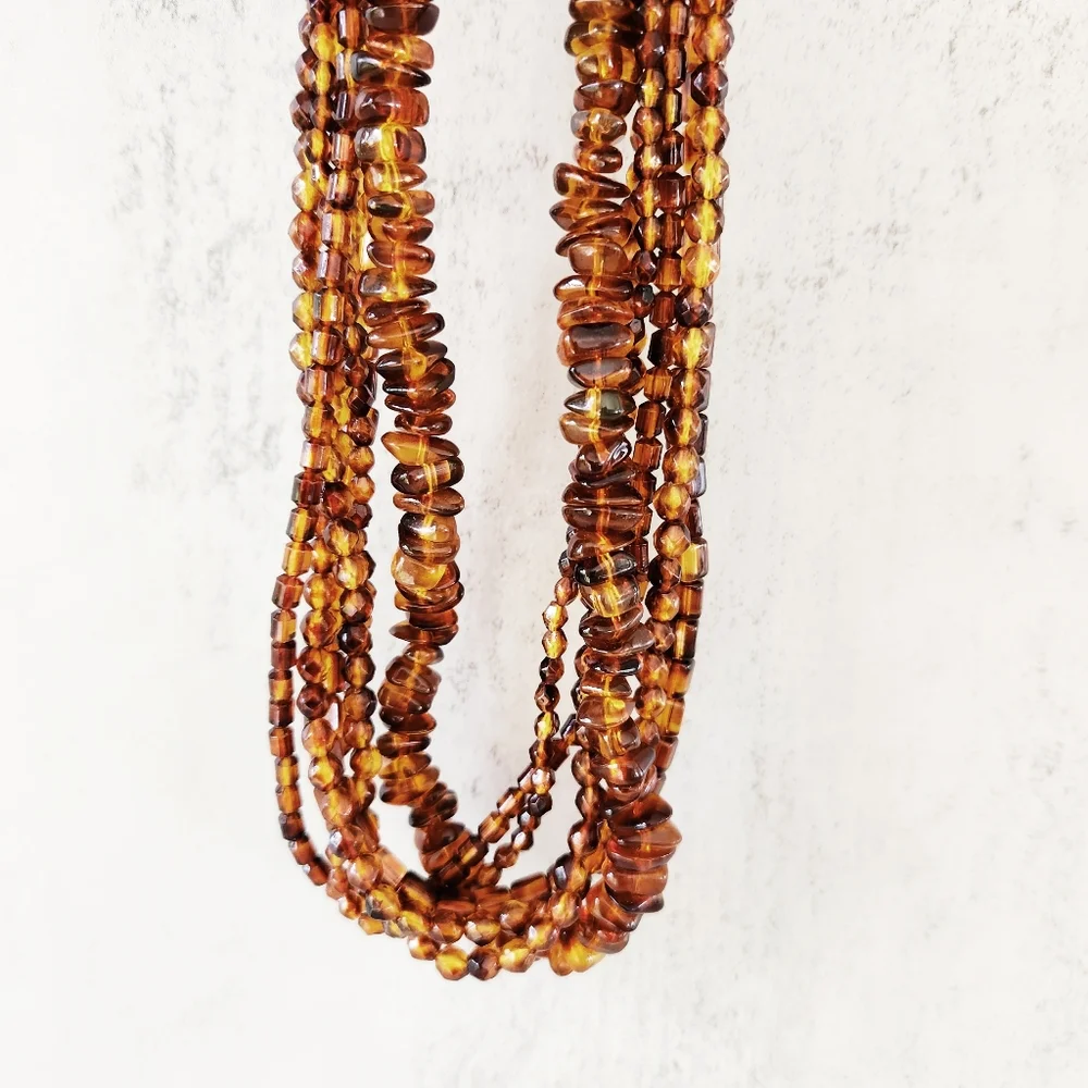 Multistrand Amber Colored Acrylic Beaded Statement Necklace